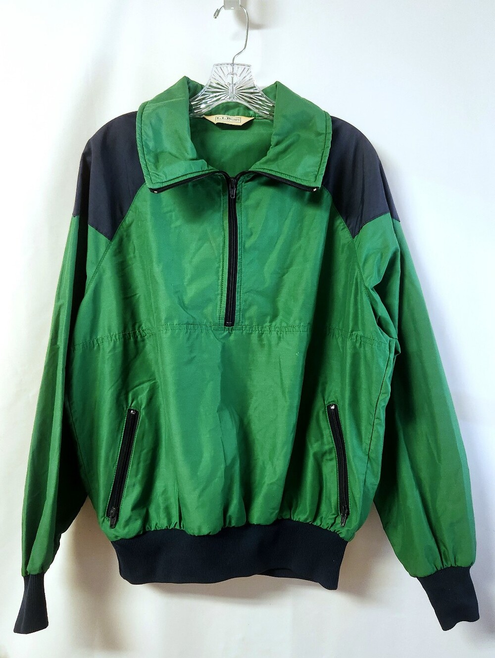 Vintage L.L. Bean 1/2 Zip Nylon Pullover Windbreaker Jacket Green Navy Large